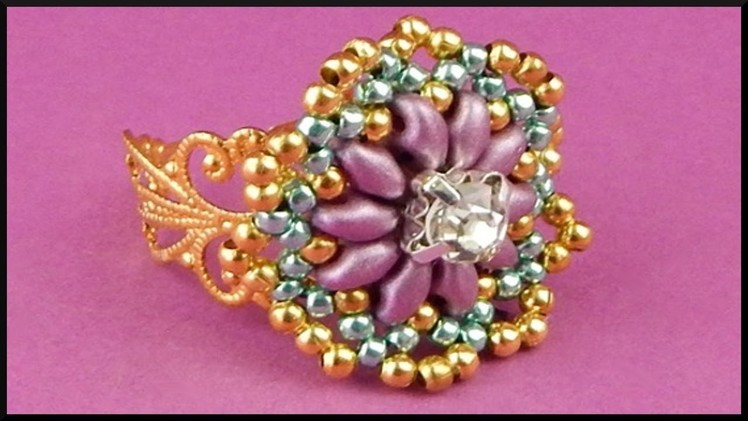 DIY | Blumen Perlen Ring | Beaded Flower Ring with Rhinestone and Twin Beads | Beadwork