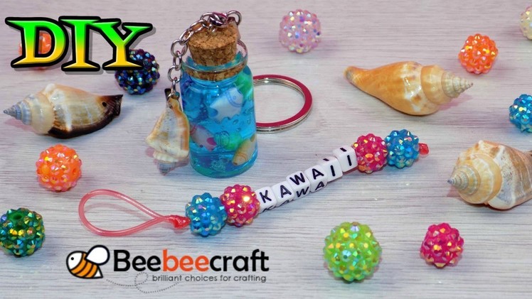 DIY Cute Easy Keychains - How to Make Under The Sea Miniature Bottle Charm and Letter Beads Keychain