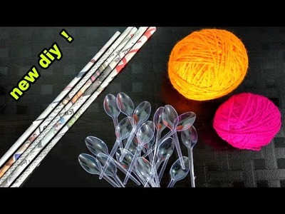 DIY.Home Decoration Idea out of newspaper,wool & disposable plastic spoons.Best out of waste