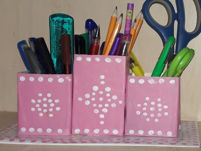 DIY Pen Stand:How make beautiful pen stand using waste box.Pen.pencil Holder.Best out of Waste