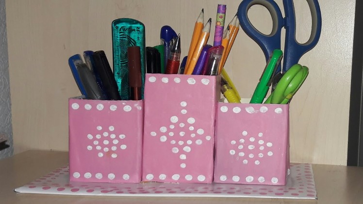 DIY Pen Stand:How make beautiful pen stand using waste box.Pen.pencil Holder.Best out of Waste