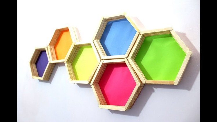 DIY WALL ART: POPSICLE STICK HEXAGON HONEY COMB SHELF