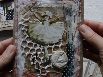 Grungy ,vintage style cards with Tim Holtz paper dolls.( All sold, thank you )