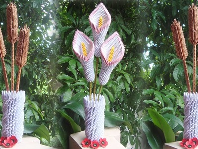 How To Make 3D Origami Flower Vase V8 | DIY Paper Flower Vase Home Decor