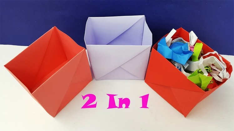 How to make a paper box easy | Origami Trash Bin Tutorial - paper crafts