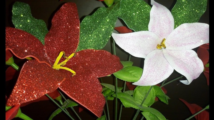 HOW TO MAKE LILY FLOWER WITH GLITTER FOAM SHEET.HOW TO MAKE LILY FLOWERS FROM FOAM SHEET.DIY LILY