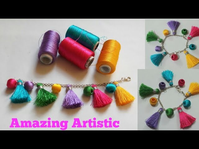 How to make silk thread bracelet. DIY silk thread tassle bracelet with beads