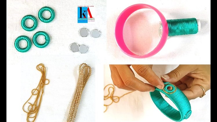 Making of Mirror Silk Thread Bangles at home || DIY Designer Kundan Bangles Set