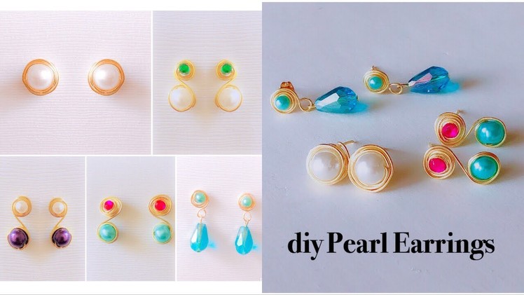 Making of pearl earrings at home|DIY wire wrapped pearl stud earrings| make designer pearl earrings