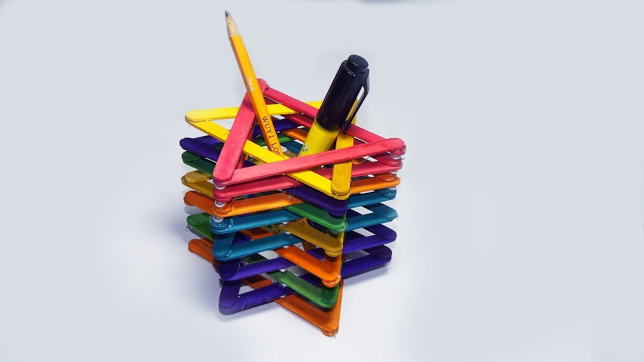 Pen Stand with ice cream sticks, How to make || Easy Hack ...