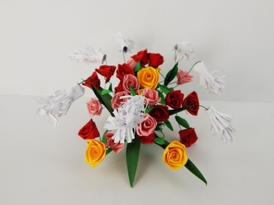 Decoration quilling roses bouquet DIY papercraft quilling rose crafting with paper stripes