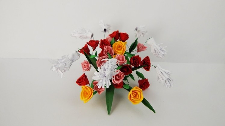 Decoration quilling roses bouquet DIY papercraft quilling rose crafting with paper stripes