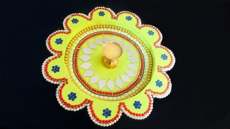 DIY- How to decorate Diwali.Laxmi pooja.aarati tray.thali.plate by cardboard and paper? Homemade.