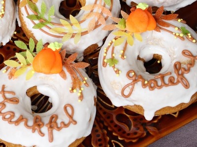 How to decorate Thanksgiving themed doughnuts with royal icing, wafer paper & fondant accents