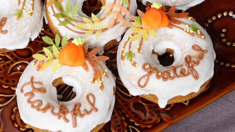 How to decorate Thanksgiving themed doughnuts with royal icing, wafer paper & fondant accents