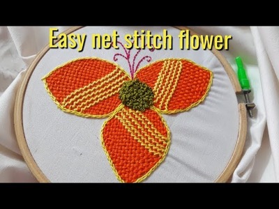 How to do net stitch | Net stitch flower for cushion cover | Embroidery design for bedspread