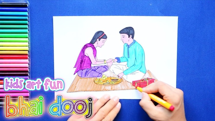 How to draw and color Bhai Dooj