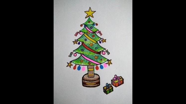 How to draw christmas tree in few easy steps