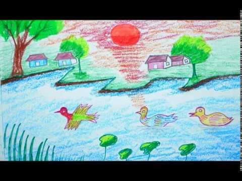 How to draw scenery | scenery drawing | drawing for beginners | draw for kids, children step by step