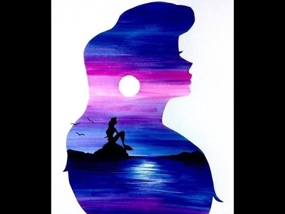 How to draw The Little Mermaid Disney SilhouettePainting  with OilPastels (Ariel The Little Mermaid)