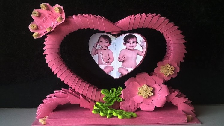 How To Make A Photo Frame Using Paper || 3d Origami Photo Frame ||  DIY Paper Heart Showpiece