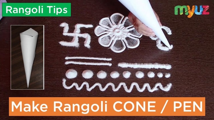 Learn how to make rangoli Cone or Pen at home & make kolam with Dots, Lines and Flowers