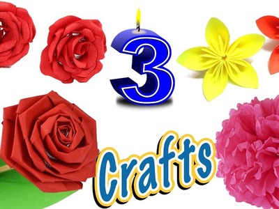 Paper Crafts - 3 Popular Very Easy & Simple Paper Flower Crafts Tutorial - DIY -DIY Paper Crafts