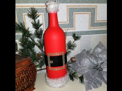 Day 13 ~ 50 Christmas Crafts in 50 Days ~  DIY Red Painted Santa Claus Wine Bottle Decoration