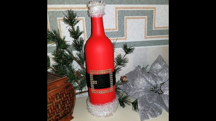 Day 13 ~ 50 Christmas Crafts in 50 Days ~  DIY Red Painted Santa Claus Wine Bottle Decoration