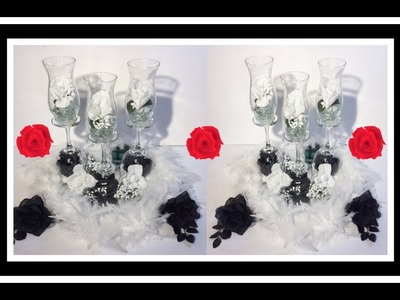 DIY Black and White LIT Champagne Glass Centerpieces. Simply Easy #7