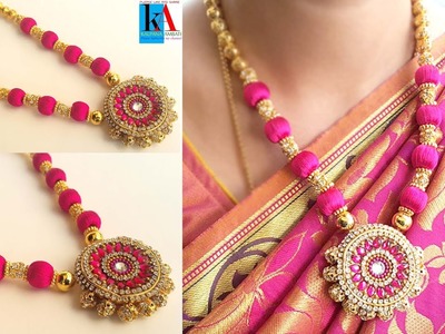 DIY || How to make designer bridal silk thread necklace with pendent at home