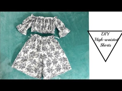 DIY.How to sew High-waisted Flowy.Ruffle Shorts with pockets [EASY SEWING] -PART 1