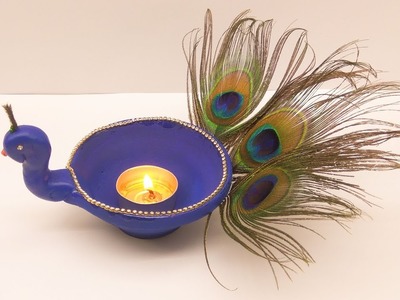 DIY peacock diya.how to make easiest diwali diya at home in peacock shape for decoration