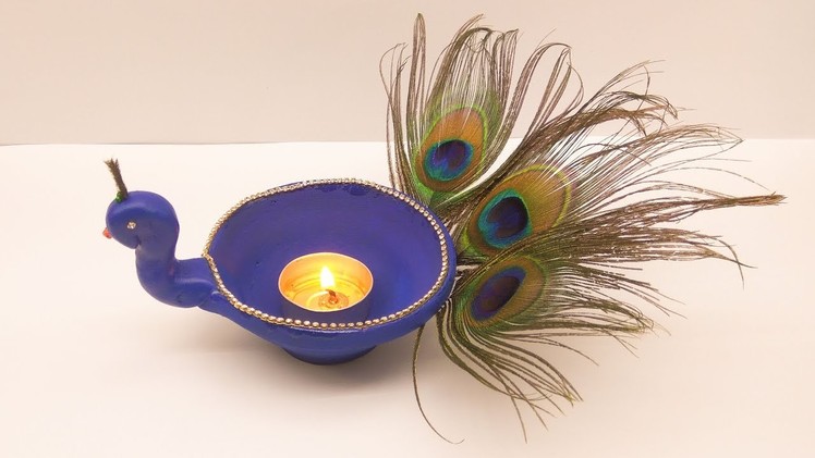 DIY peacock diya.how to make easiest diwali diya at home in peacock shape for decoration