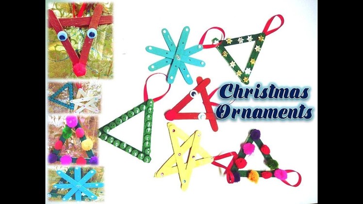 DIY Popsicle Stick Christmas Ornaments. Kids Crafts. Snowflake.Christmas Tree. Reindeer. Star