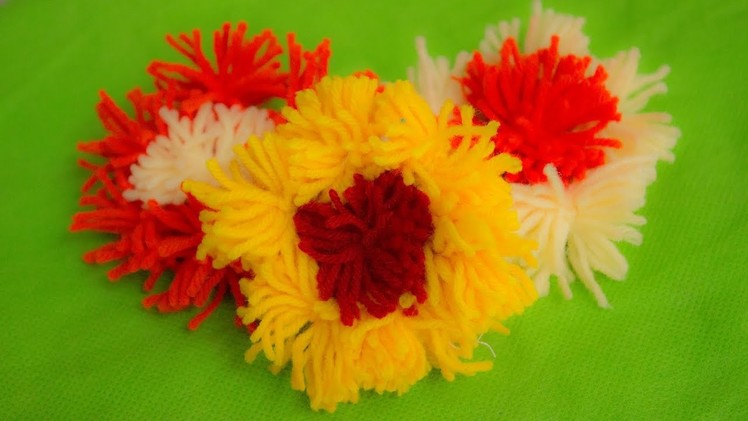DIY | Woolen Flowers Making | Pom Pom Flowers | Woolen Crafts
