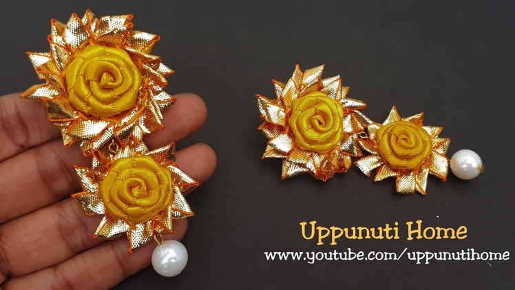 How To Make Designer Yellow Rose Gota Earrings At Home | DIY | Paper Jewelry Making | Uppunuti Home