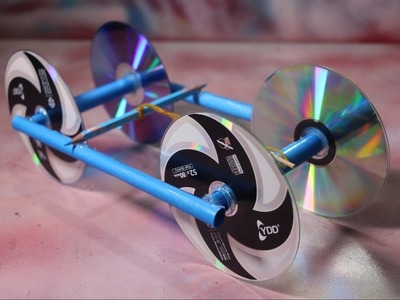 Make Rubber Band Powered Car With Recycle CD Disc - diy kids projects