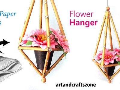 Newspaper  Flower Hanger | DIY Newspaper Crafts | Best out of Waste | wall hanging | Flower Vase