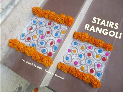Simple Stairs Rangoli Video- DIY DIWALI Flower Rangoli Design