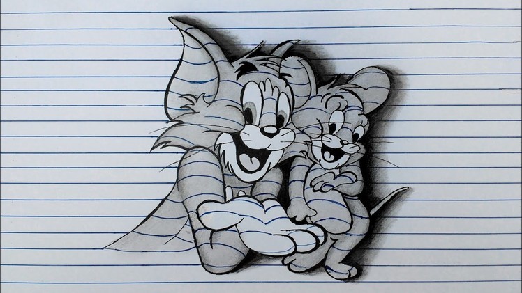 Tom and Jerry on line Paper - Trick Art Drawing