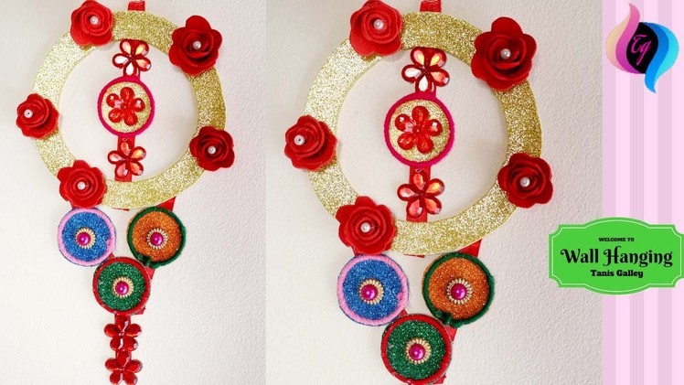 Wall hanging ideas with bangles and paper - Handmade wall hanging crafts  for living room