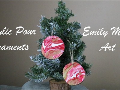 Acrylic Pour Ornaments, DIY Christmas Painted Wood Ornaments. Red, White, and Gold