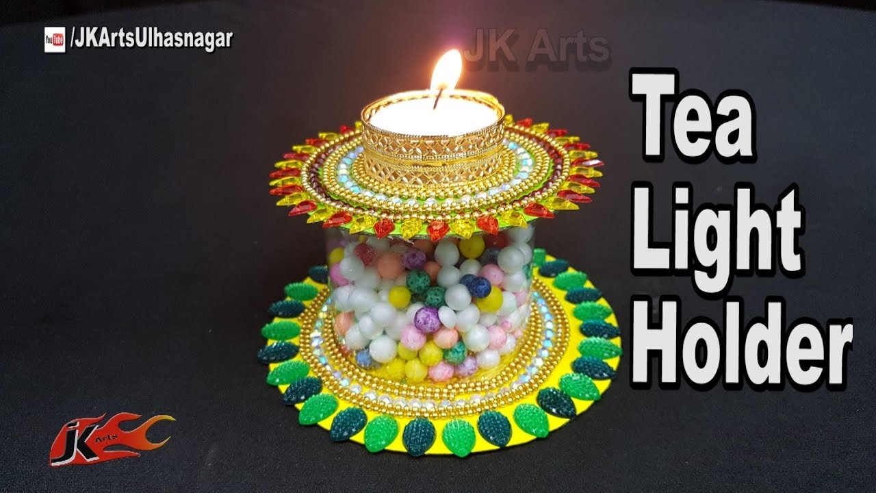 DIY Candle holder using Plastic bottle and DVD, Diwali Room Decor Ideas, JK Arts 1293