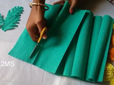 DIY craper paper leaves making,how to make simple crepe paper leaves,paper craft ideas