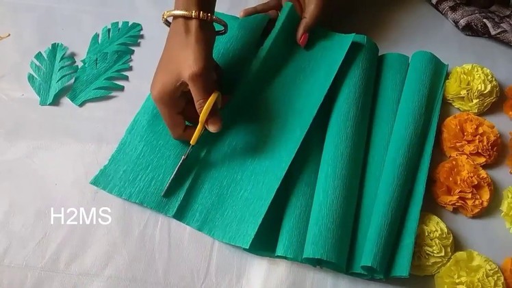 DIY craper paper leaves making,how to make simple crepe paper leaves,paper craft ideas