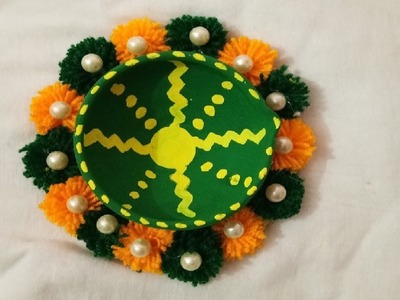 DIY Diwali Decoration: Diya Decoration with Waste CD and Pom-Pom
