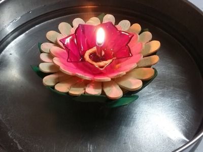 DIY Diwali decoration.How  to make floating diya at home.how to make diya stand with ice sticks