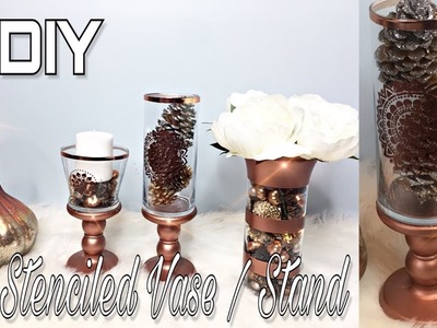 DIY | DOLLAR TREE | STENCILED VASE AND STAND