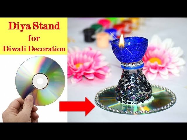 How to make Diya Stand from CD. Candle | DIY Diwali. Christmas Decoration ideas Wall Hanging